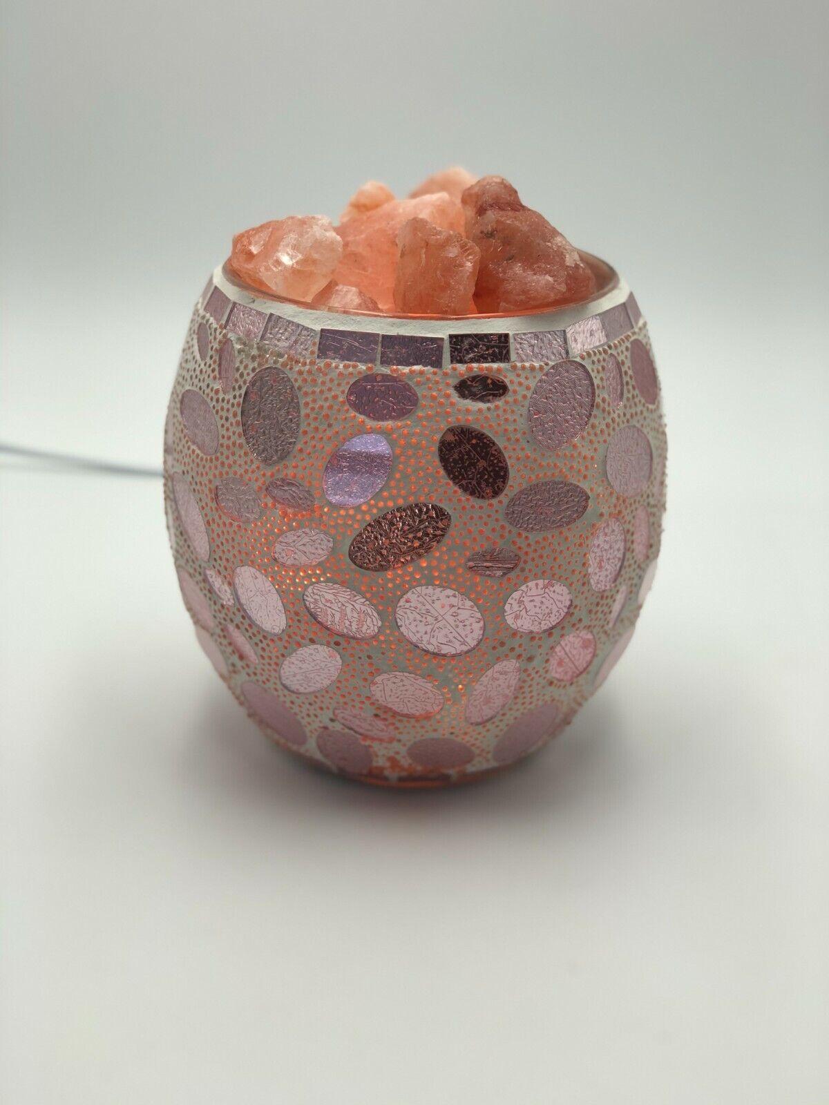 Himalayan Crystal Salt Lamp Glass Mosaic Natural Vase Bowl - Rose Gold Pebble