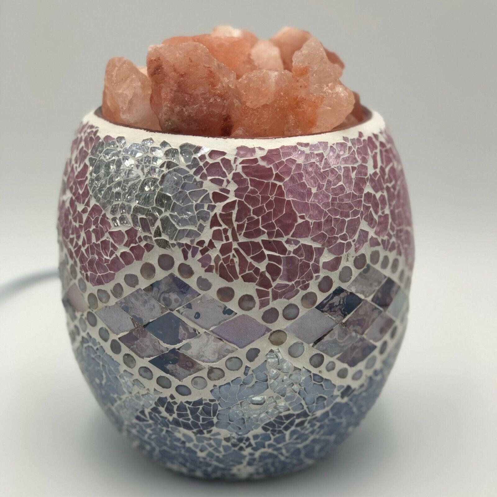 Himalayan Salt Lamp Natural Rock Glass Mosaic Vase Bowl - Pink Aztec