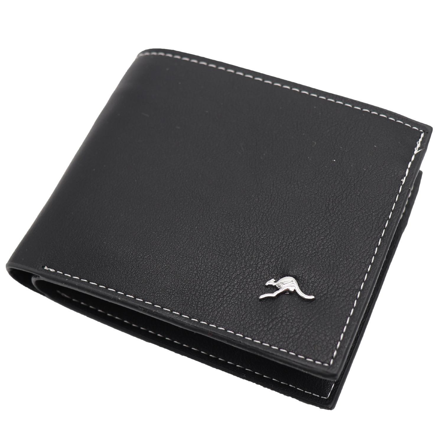 Mens Wallet Australian Kangaroo Leather Bifold Souvenir Gift Coin Card Holder - Black Kangaroo
