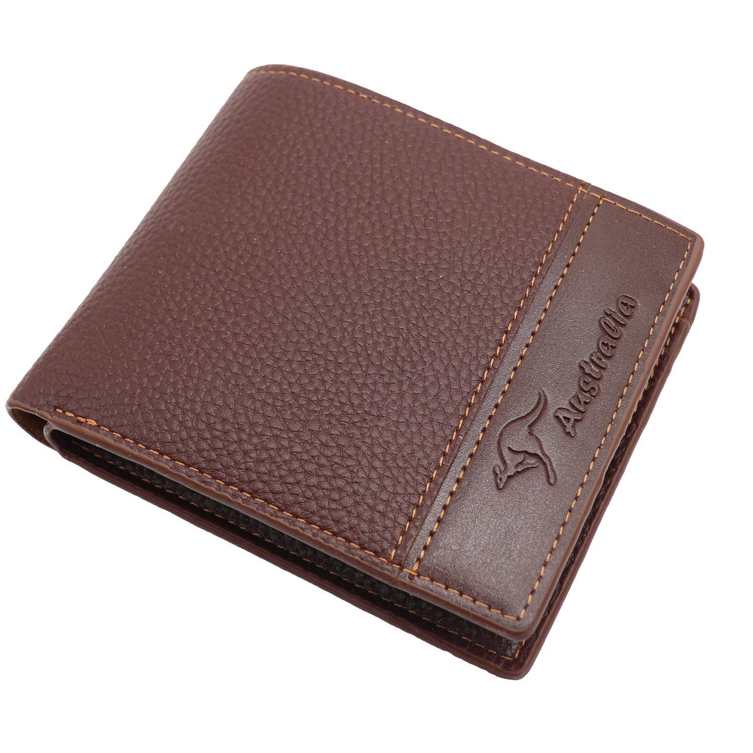 Mens Wallet Australian Kangaroo Leather Bifold Souvenir Gift Coin Card Holder - Brown Textured