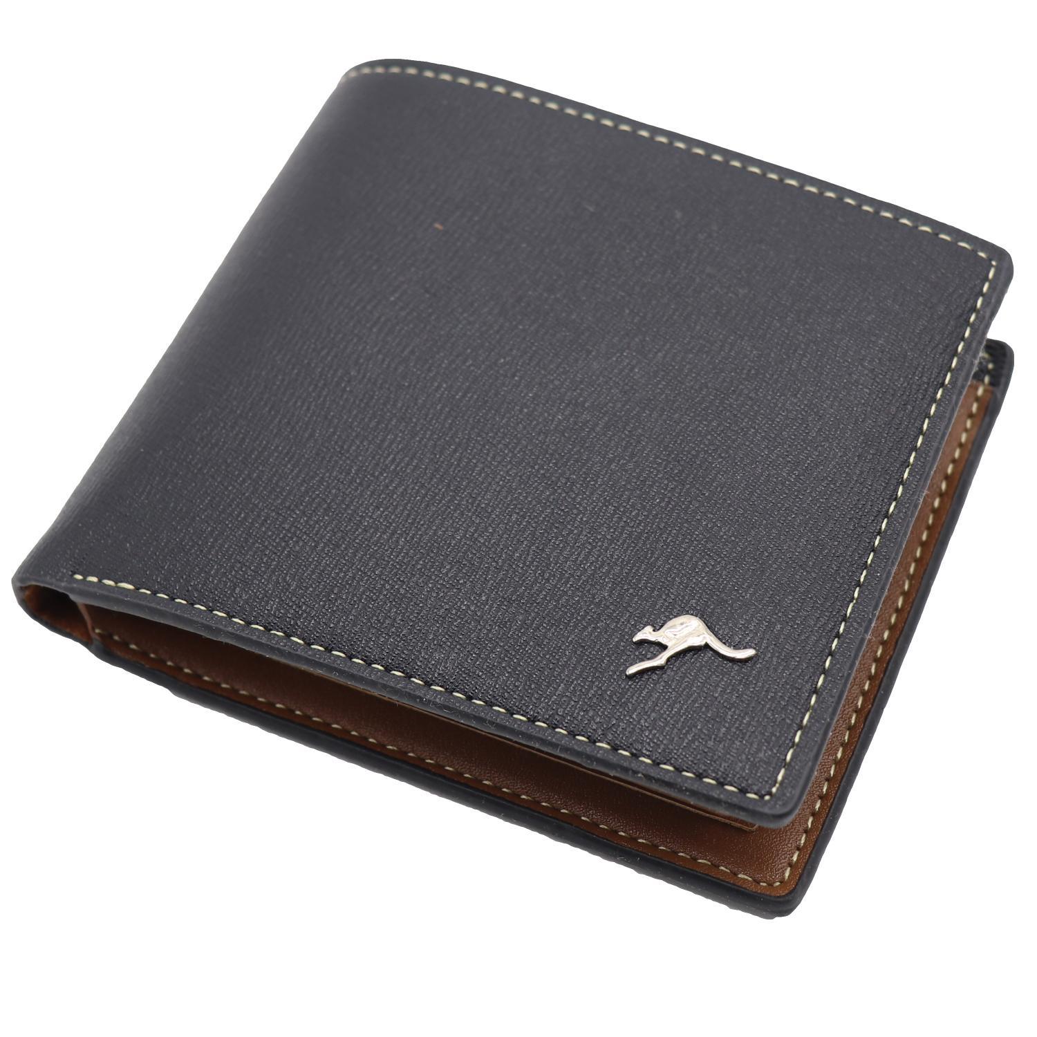 Mens Wallet Australian Kangaroo Leather Bifold Souvenir Gift Coin Card Holder - Dark Blue Kangaroo