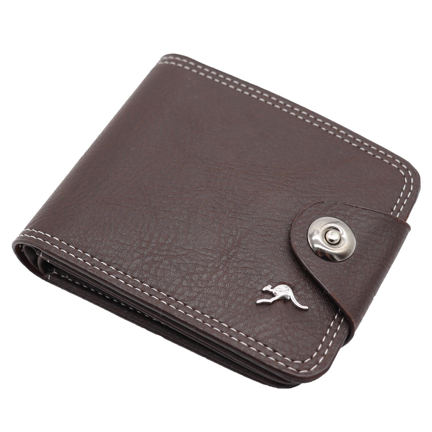 Mens Wallet Australian Kangaroo Leather Bifold Souvenir Gift Coin Card Holder - Dark Brown Snap