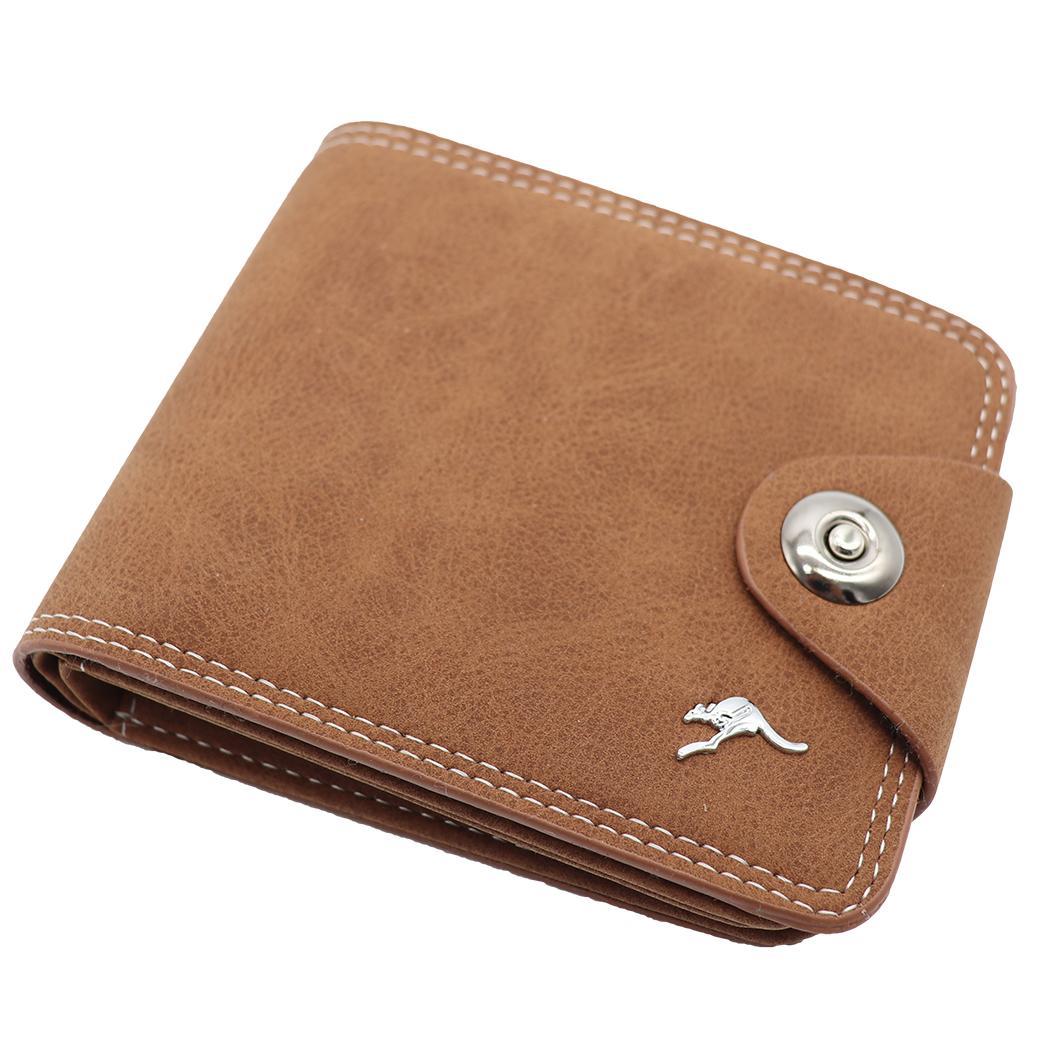 Mens Wallet Australian Kangaroo Leather Bifold Souvenir Gift Coin Card Holder - Light Brown Snap