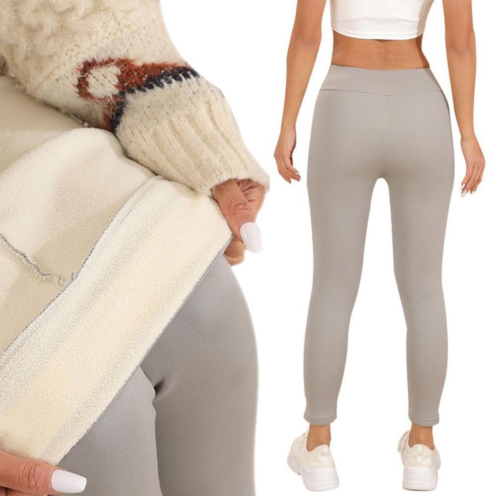 Women Thick Lined Leggings Winter Thermal Leggings High Waisted Stretchy Pants Light Grey