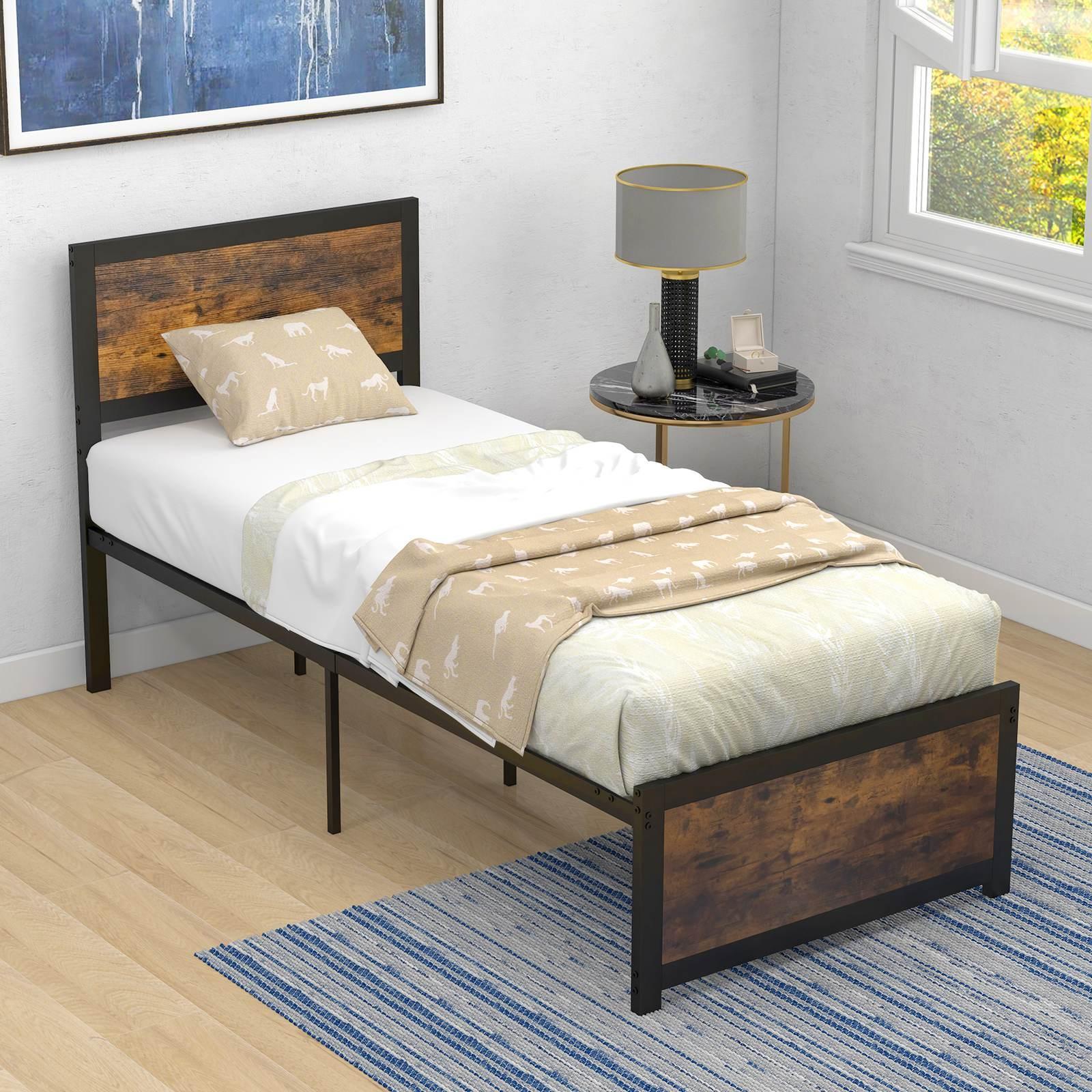Giantex Single Size Bed Frame Metal Platform Bed w/Headboard Mattress Foundation