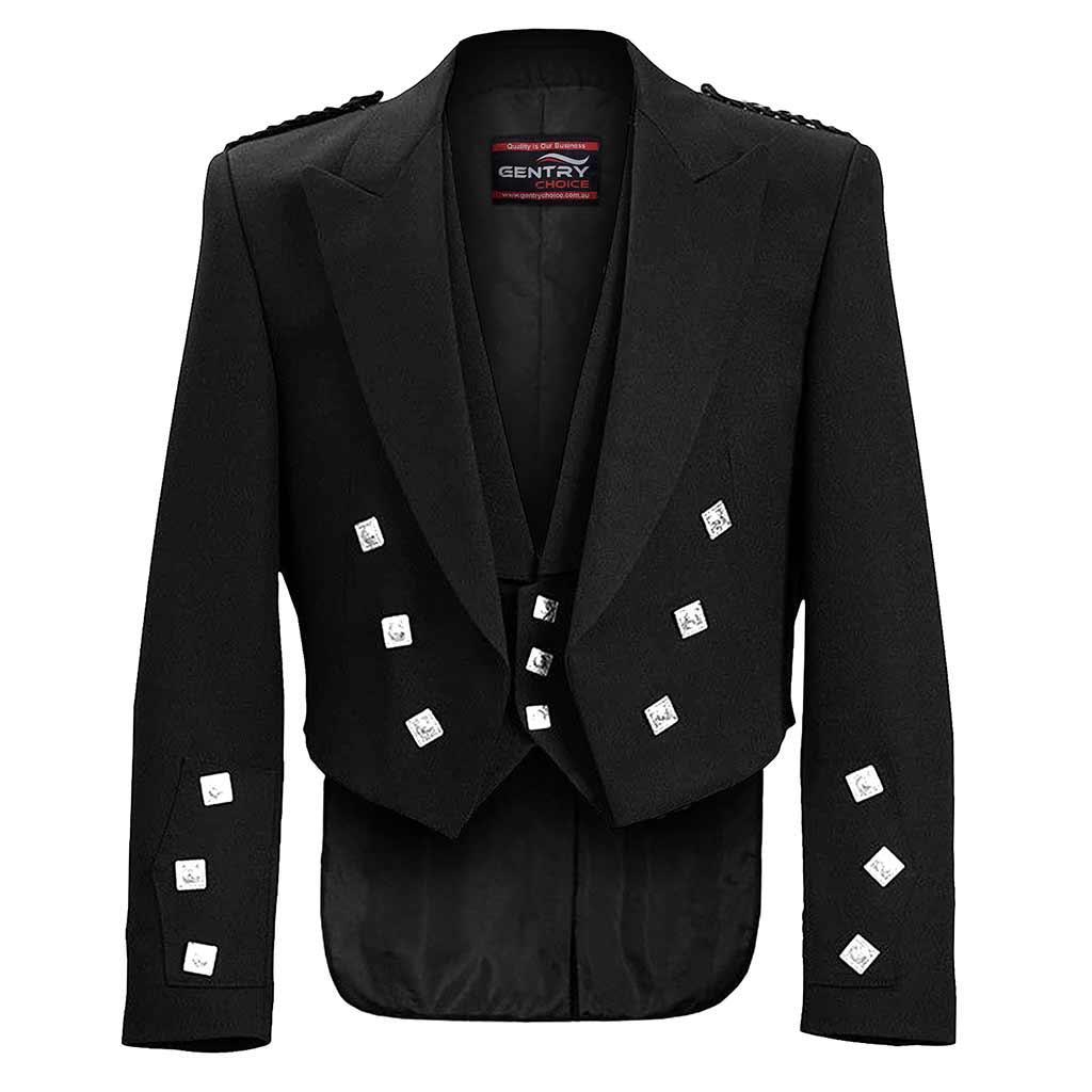 Scottish Prince Charlie Jacket and Vest Traditional Highland Wedding Dress Jacket and Waistcoat Black - 38