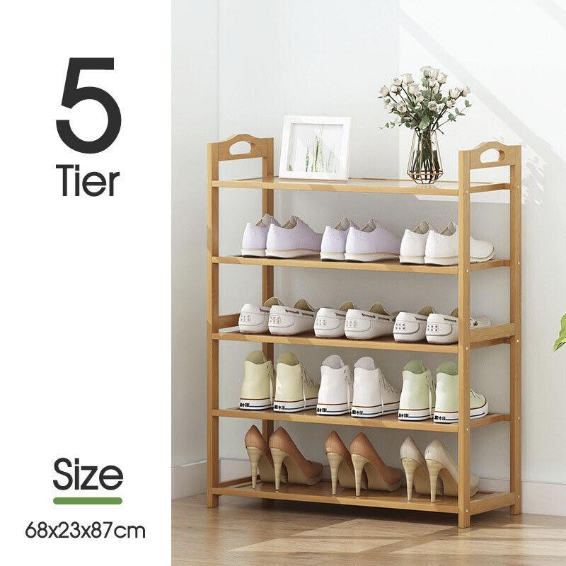 Costcom 5 Tiers Layers Bamboo Shoe Rack Storage Organizer Wooden Shelf Stand Shelves