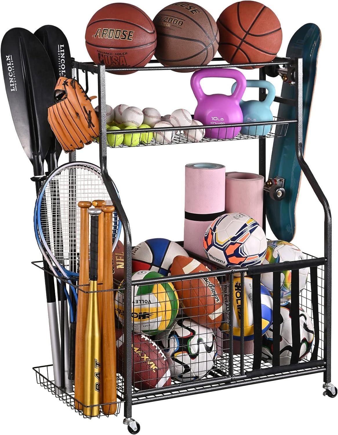 Garage Storage System with Baskets, Hooks, and Sports Gear Organizer