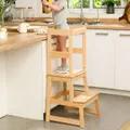 Kids Kitchen Step Stool with Safety Rail and Solid Wood Construction