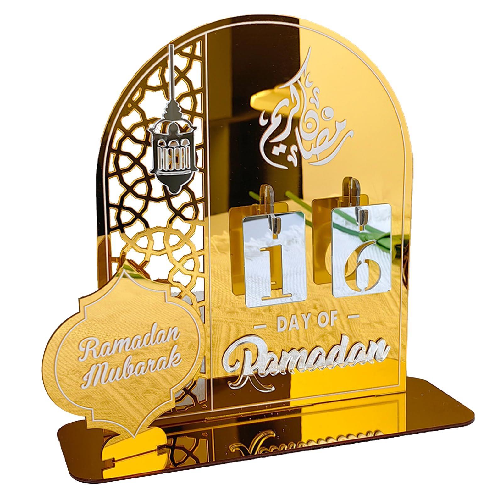 Vicanber Eid Ramadan Mubarak Advent Countdown Calendar Desk Office Muslim Decoration(Gold)