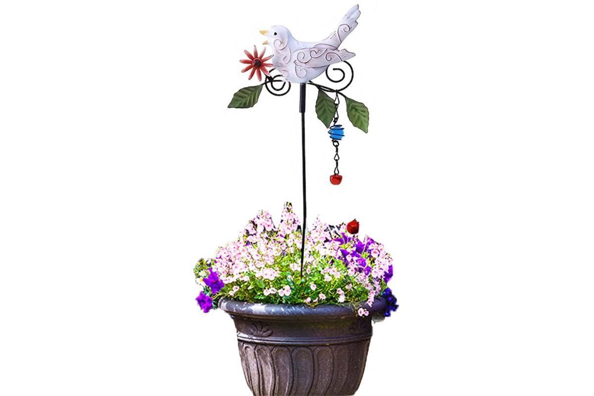 Metal Bird Art Stake Garden Colored Bird Stand Yard Decor Lawn Ornament -White