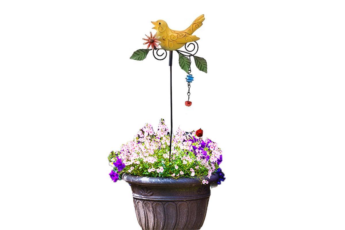 Metal Bird Art Stake Garden Colored Bird Stand Yard Decor Lawn Ornament -Yellow