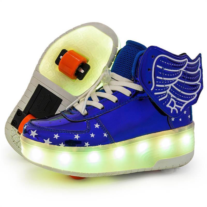 Strapsco Kids LED Light Up Shoes High top Dancing Sneakers (Blue, 32)