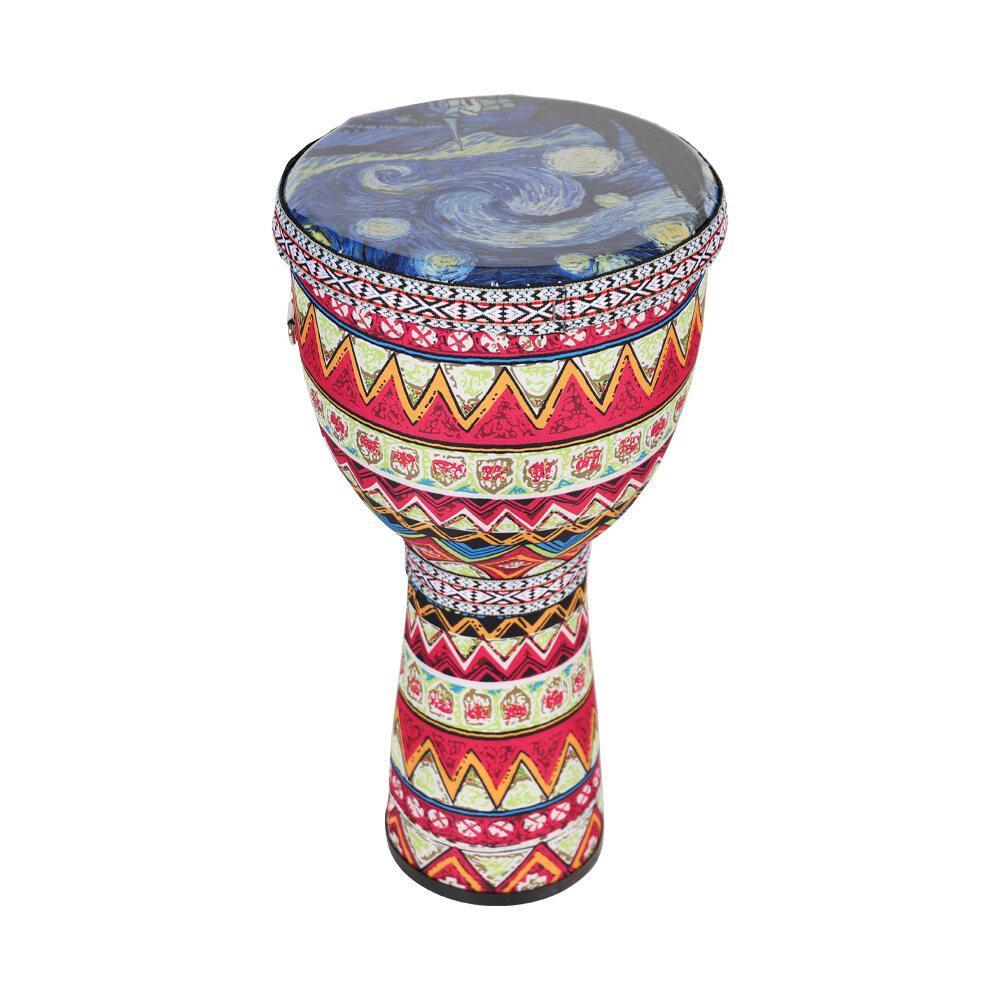 African Hand Drum 8 Inch Portable Djembe Drum Percussion Instrument with Colorful Art Patterns for Children Light Tambourine Early