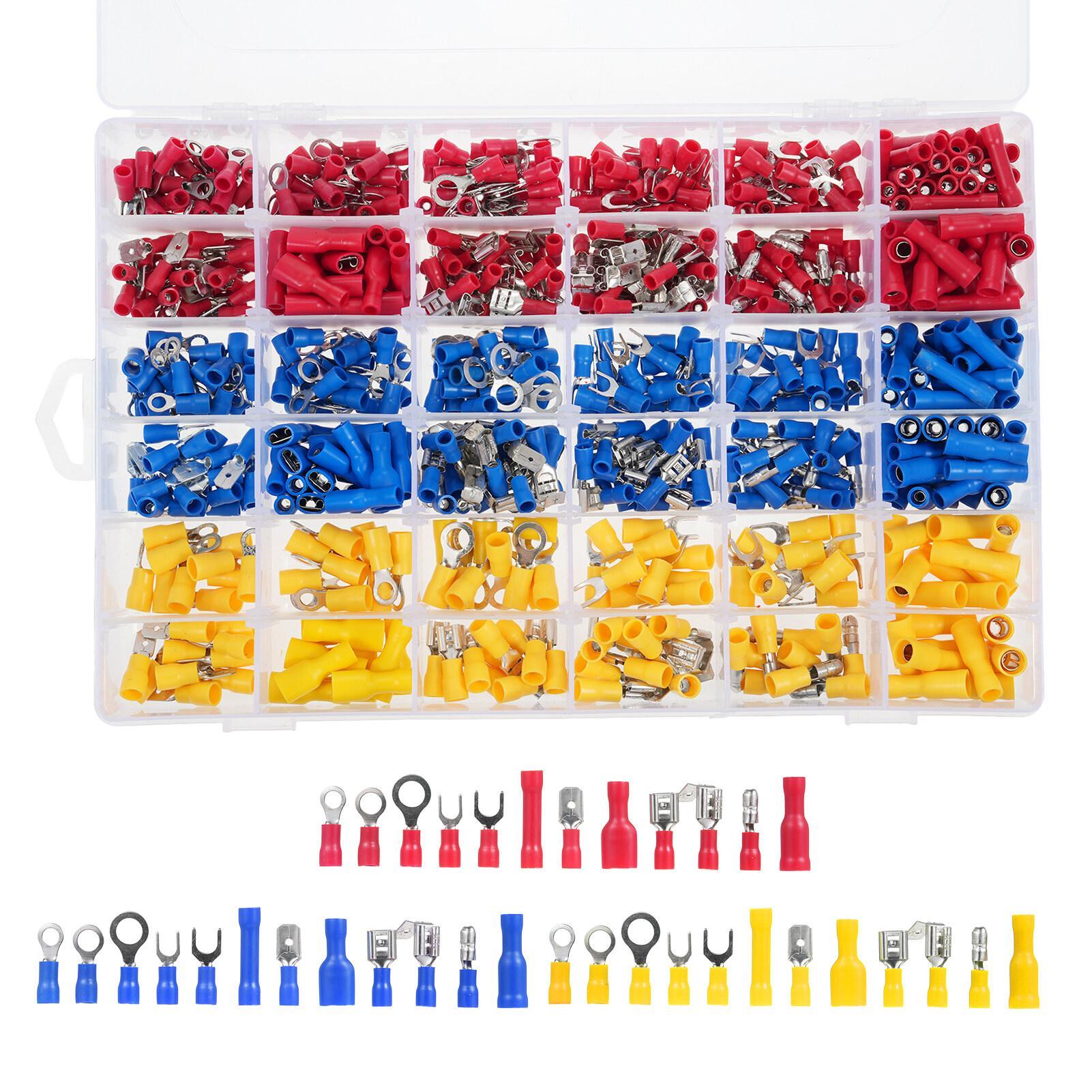 840PCS Cold Pressure Terminal Set Electrical Wire Connectors, Insulated Wire Crimp Terminals, Mixed Butt Ring Fork Spade Bullet Piggy Back Quick Disconnect Assortment Kit