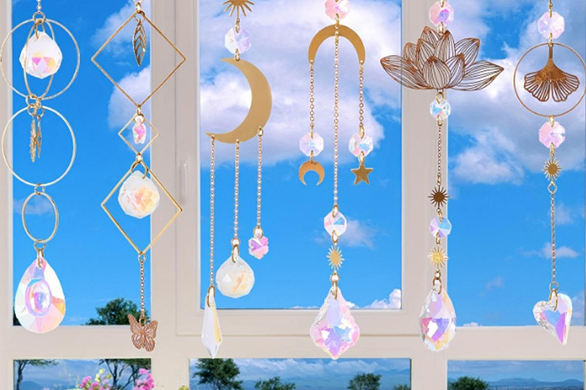 6Pcs Sun Catcher Prism Hanging Kit with Chain -Gold