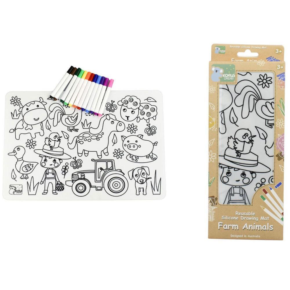 Koala Dream Reusable Silicone Kids/Childrens Drawing Mat- Farm Animals 3Y+