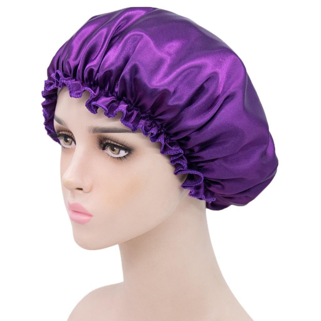 Sleeping Hat Night Sleep Cap Satin Lace Hair Care Chemo Bonnet Nightcap Caps -Purple