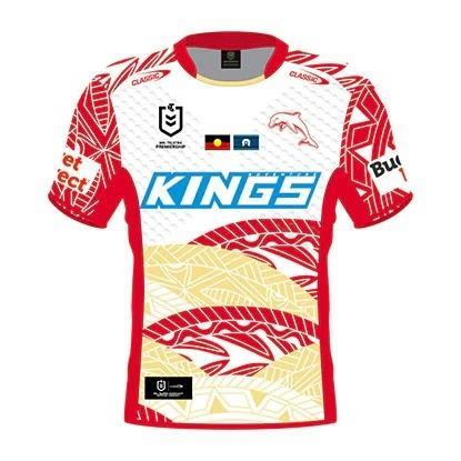 Redcliffe Dolphins 2024 CLASSIC NRL Mens Indigenous Guernsey | Red/ White [Size: S]