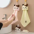 4 Pack Cat Embroidery Towel Home Decor Absorbent Hanging Coral Velvet Hand Towel