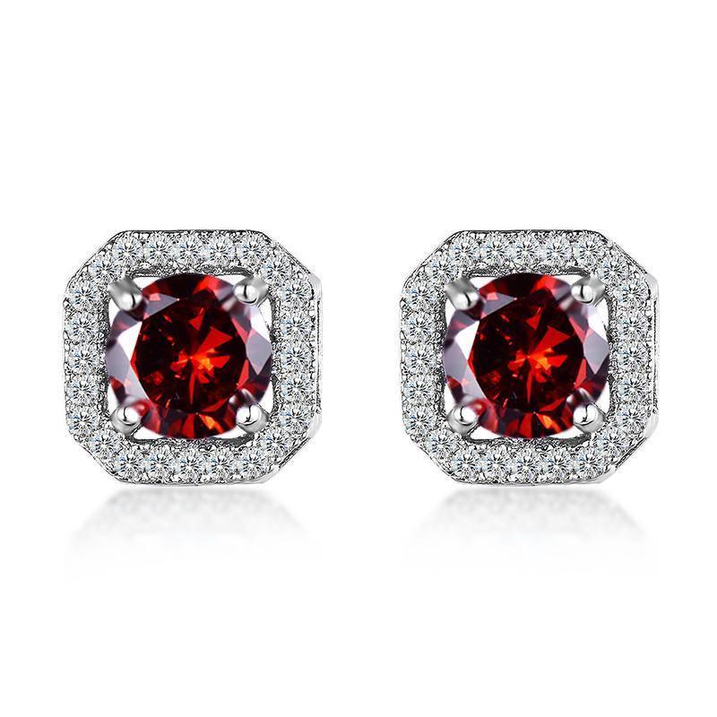 1 Pair Brilliant Square Cut Cubic Zirconia Stud Earrings Stainless Steel E135 7Clours
