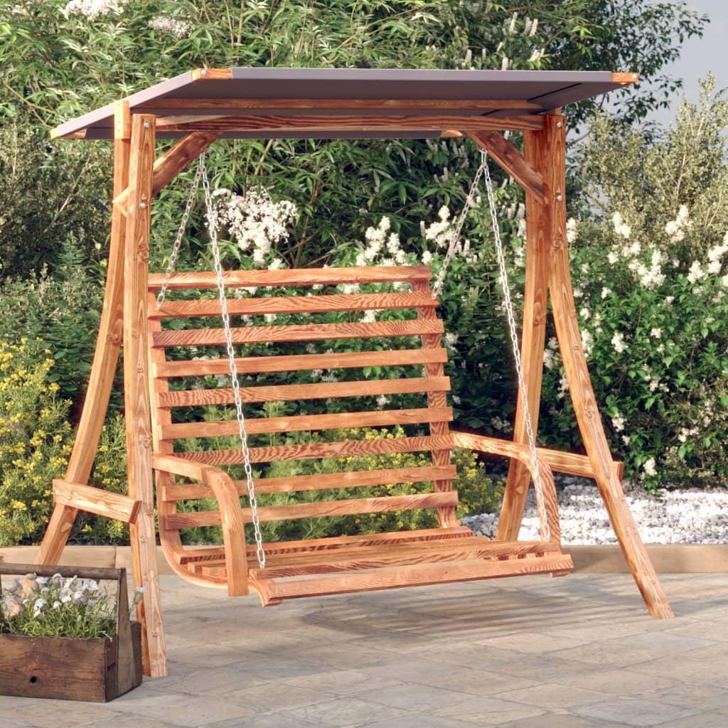 Swing Bench with Canopy Solid Wood Spruce with Teak Finish vidaXL