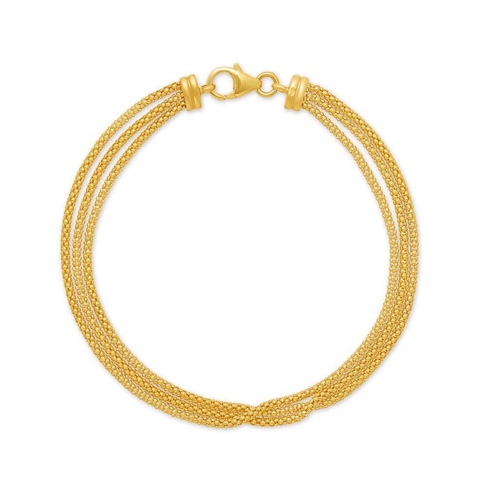 Bevilles Popcorn Multirow Chain Bracelet 19cm in 9ct Yellow Gold