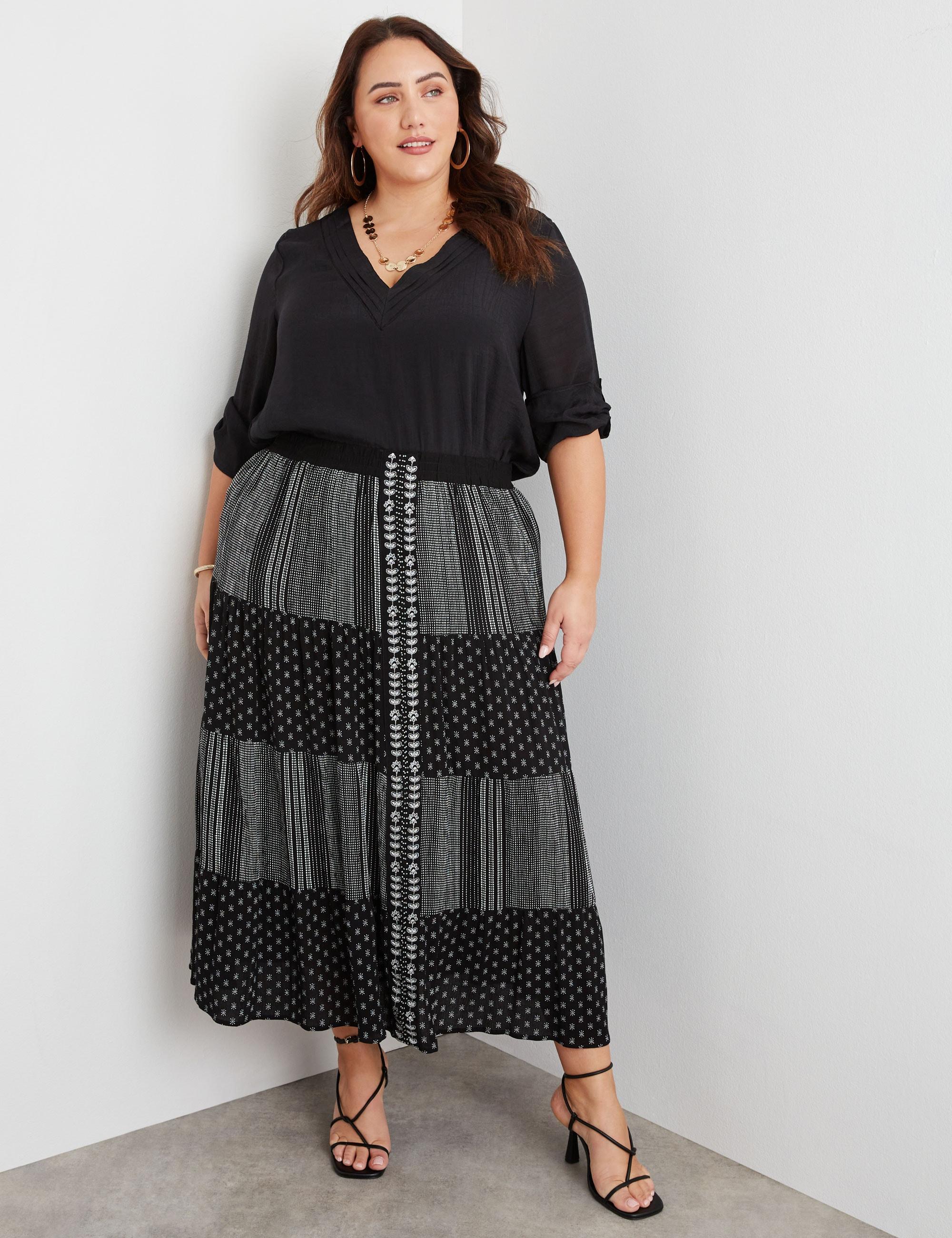 BeMe - Plus Size - Womens Skirts - Maxi - Summer - Beige - A Line - Work Clothes - Multi - Oversized - Woven - Tiered Beaded - Knee Length - Fashion