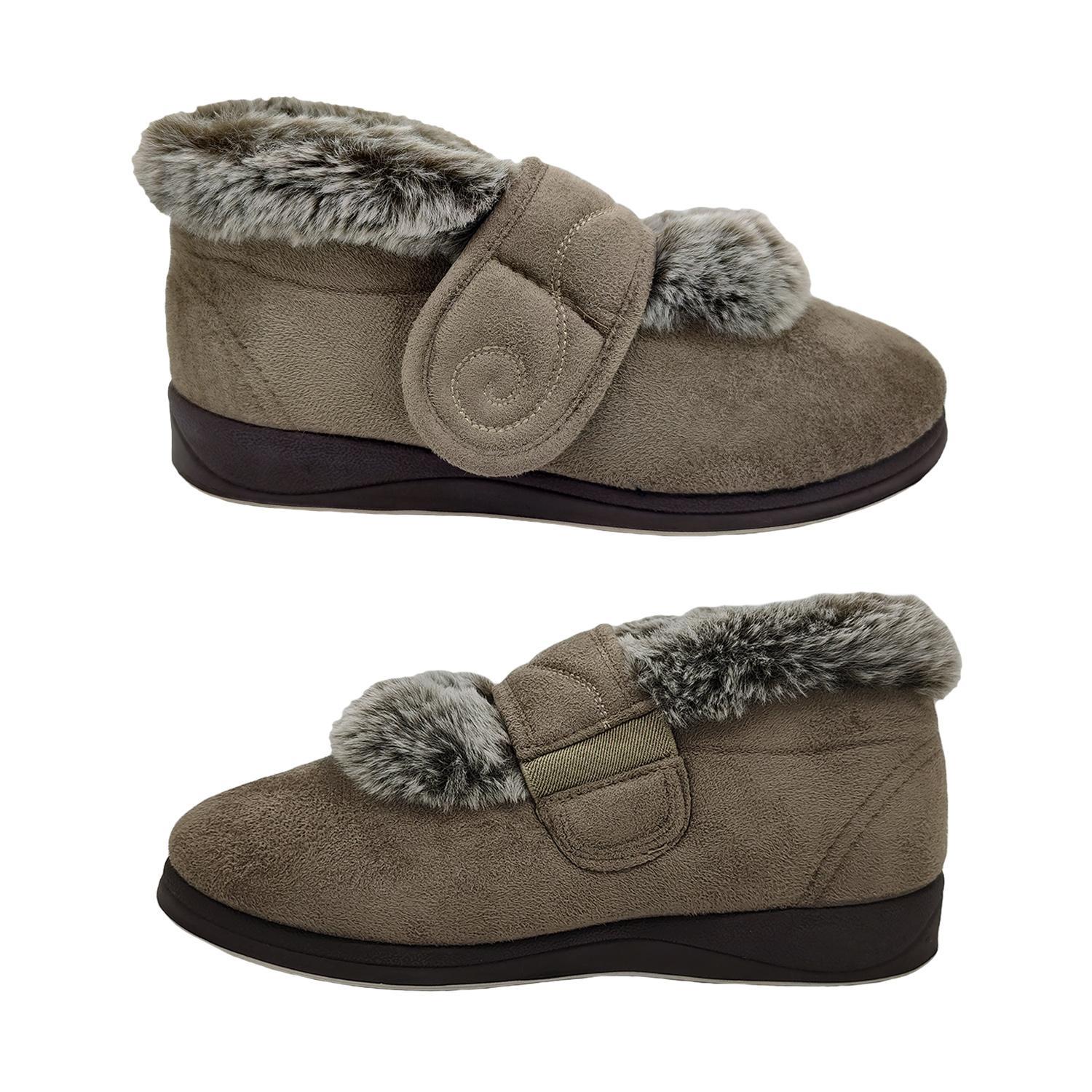 Panda Emee Ladies Slipper Boot Cosy Furry Trim Lining Single Wide Strap -Taupe-7