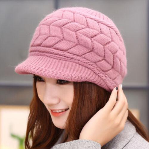 Vicanber Winter Wool Knitted Crochet Cap Slouch Baggy Warm Beanie Beret Hats(Rose Red)