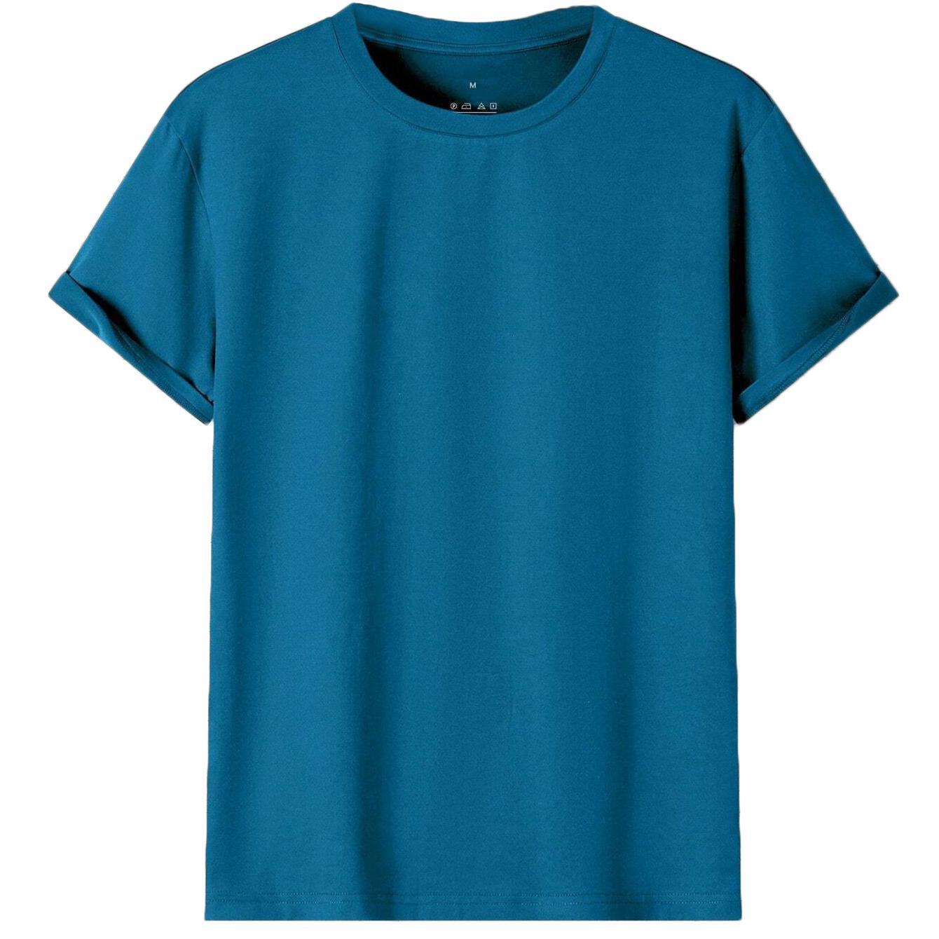 Adult 100% Cotton T-Shirt Unisex Men's Basic Plain Blank Crew Tee Tops Shirts, Aqua, S