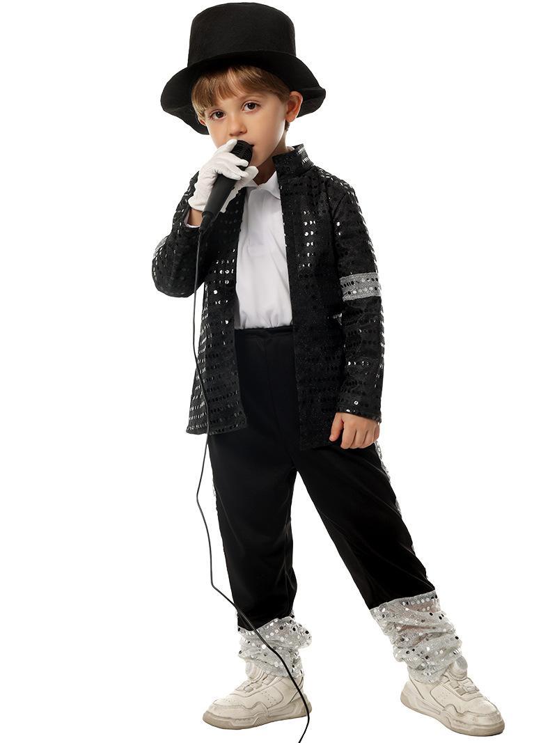 Boys Michael Jackson Cosplay Costume Black Suit Fancy MJ Outfit (Size:S)