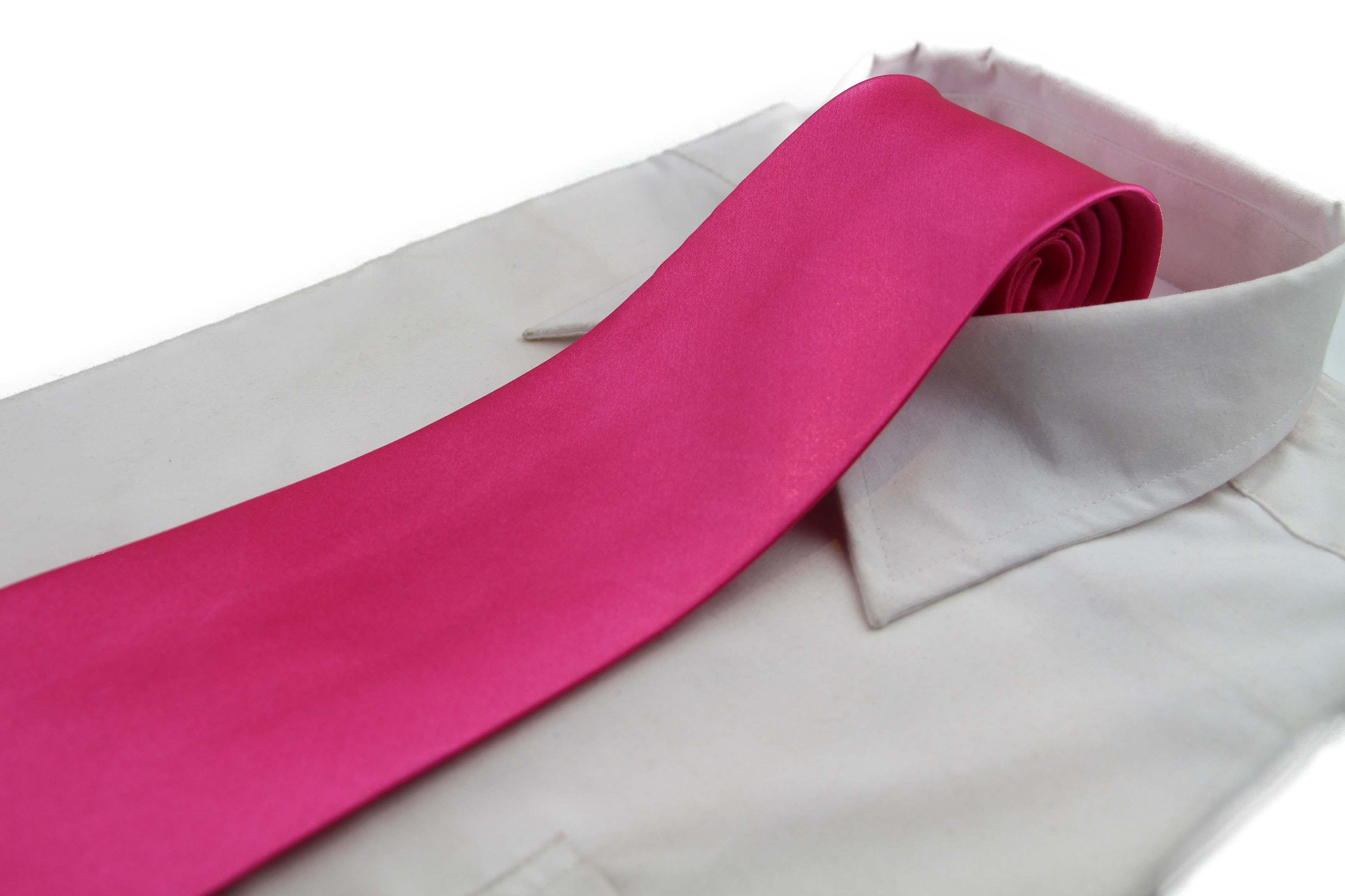 Mens Hot Pink Classic 10cm Plain Neck Tie
