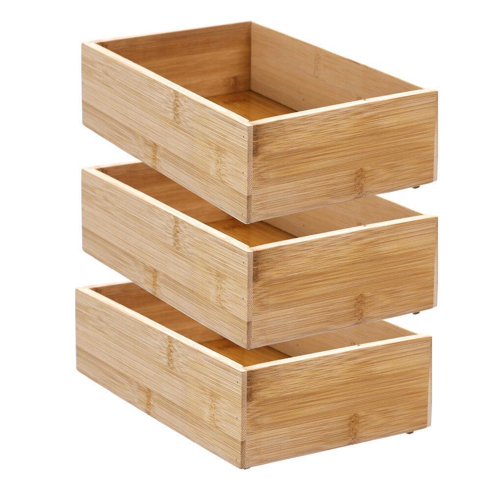 3x Boxsweden Bamboo Organisation Tray 23x15cm Storage Organiser Home Container
