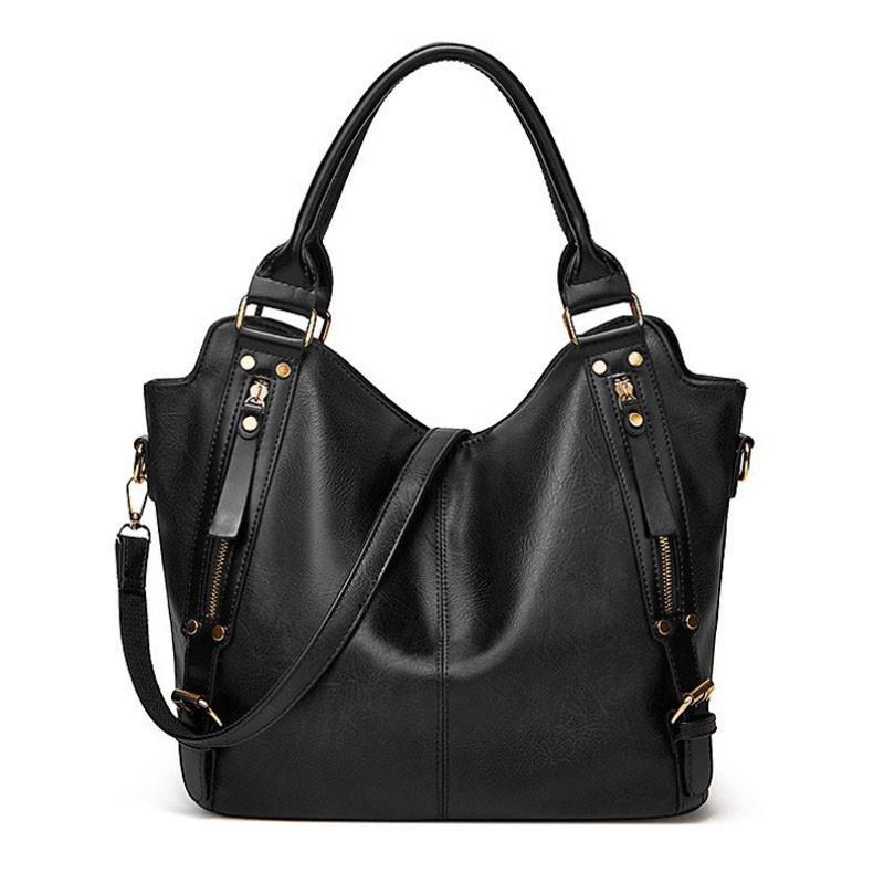 Tote Shoulder Bag With Two Side Pockets - Black