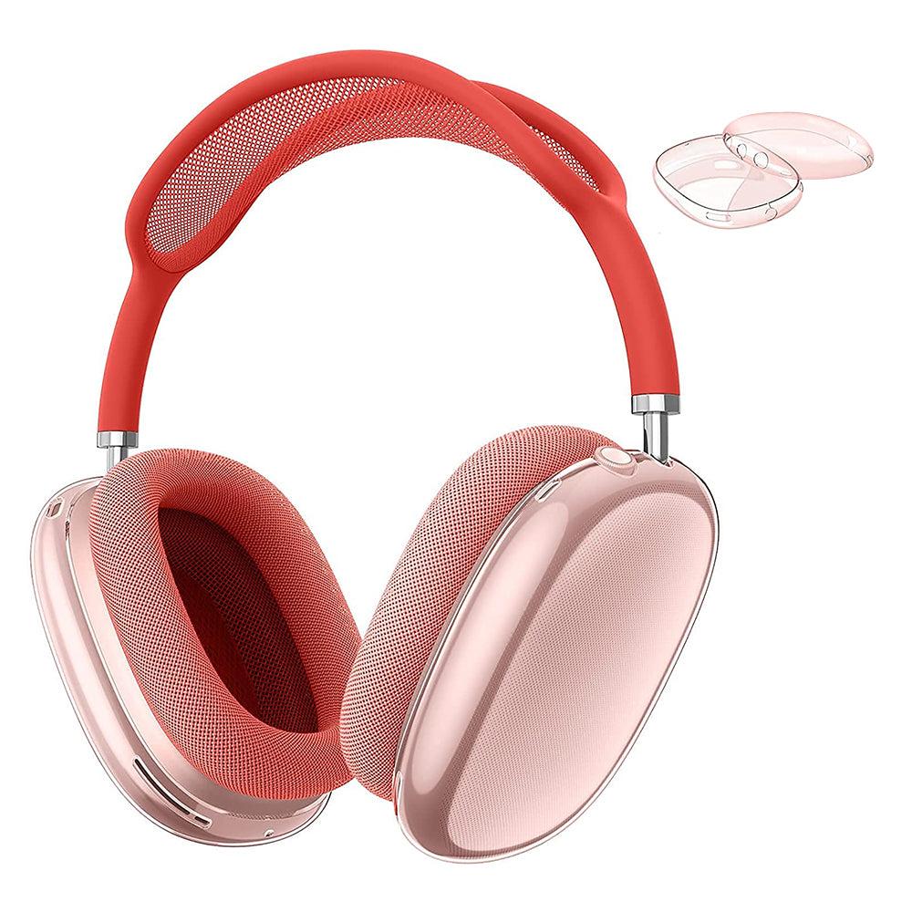 FancyGrab 2pcs Headphone Clear Case Shockproof Full Cover Protector for Apple AirPods Max Pink