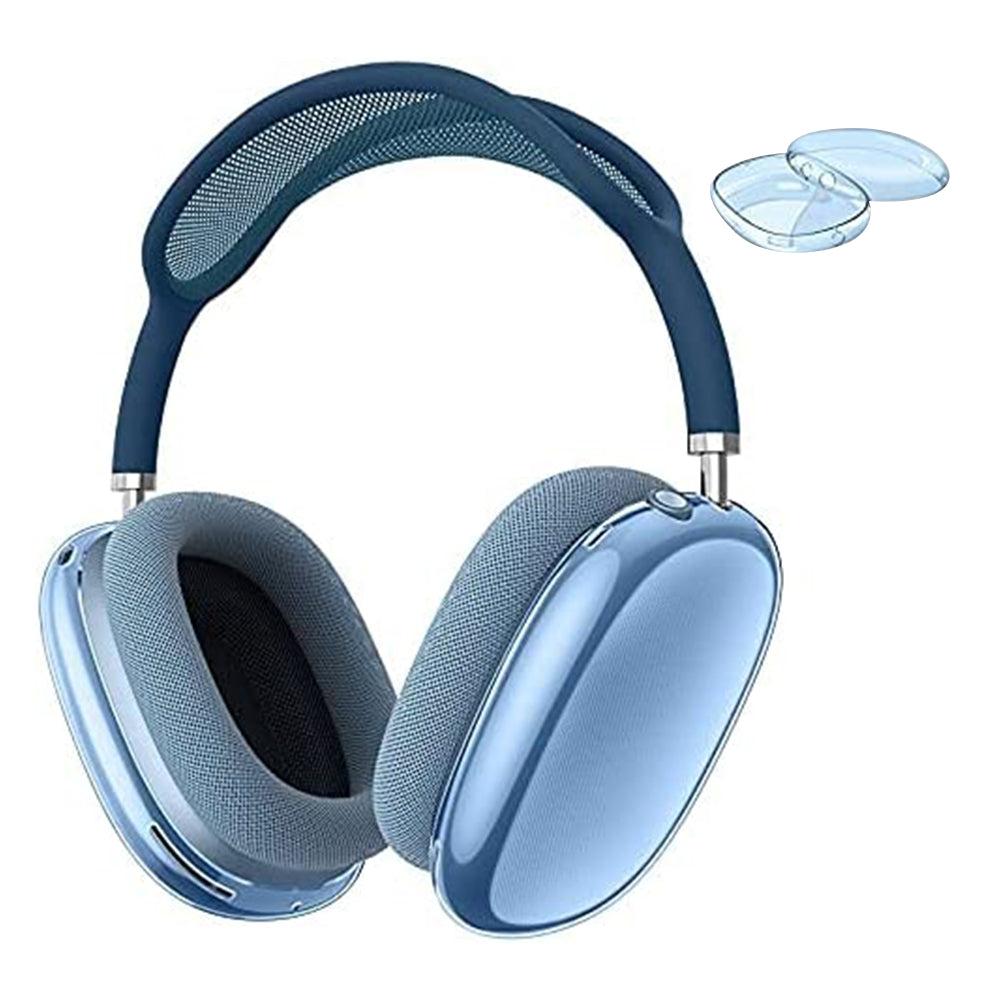 FancyGrab 2pcs Headphone Clear Case Shockproof Full Cover Protector for Apple AirPods Max Blue