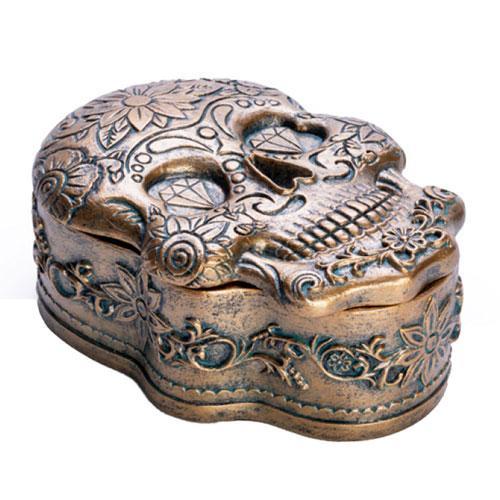 Antique Gold Finish Trinket Box - Candy Skull