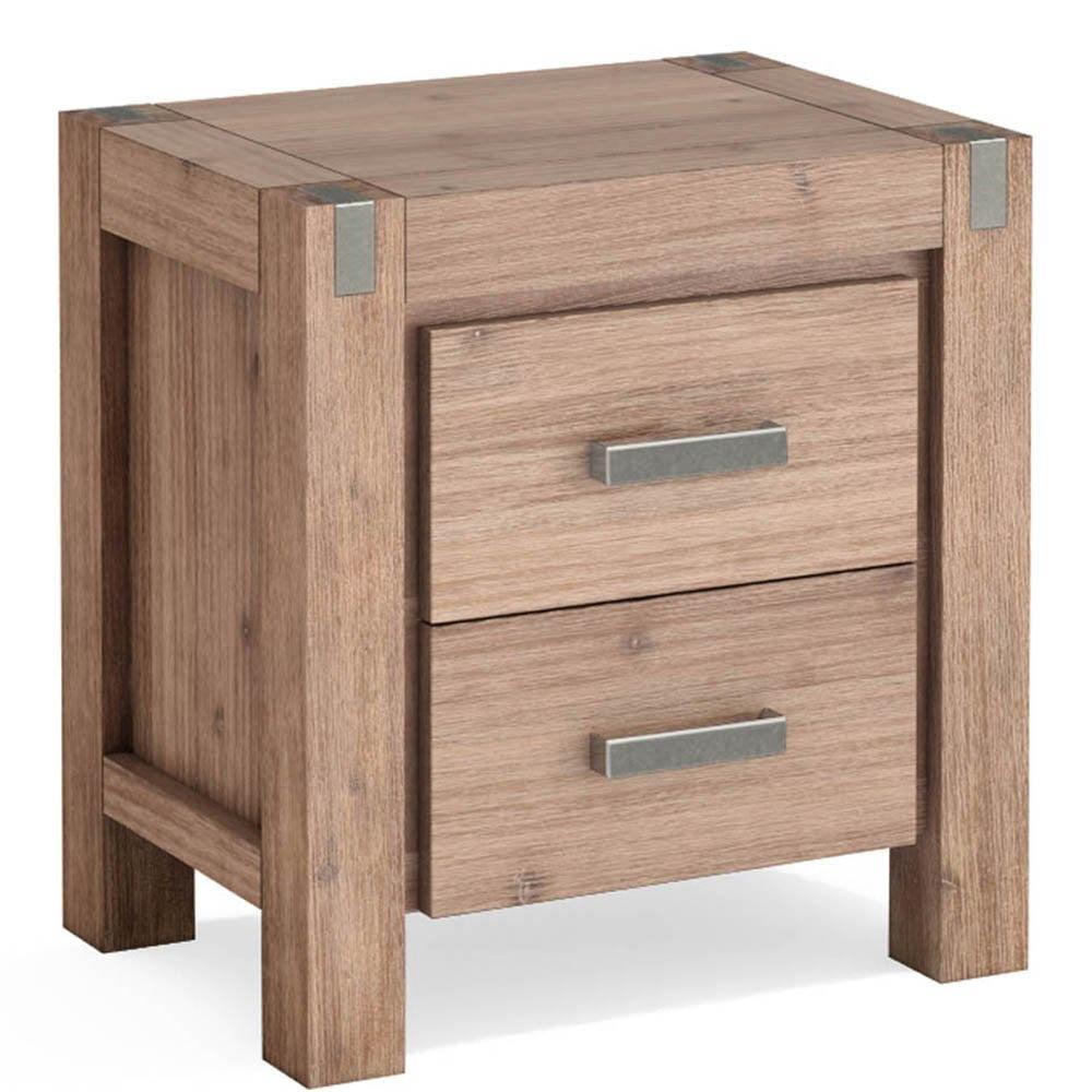 Bedside Table 2 drawers Night Stand Solid Wood Acacia Oak Colour