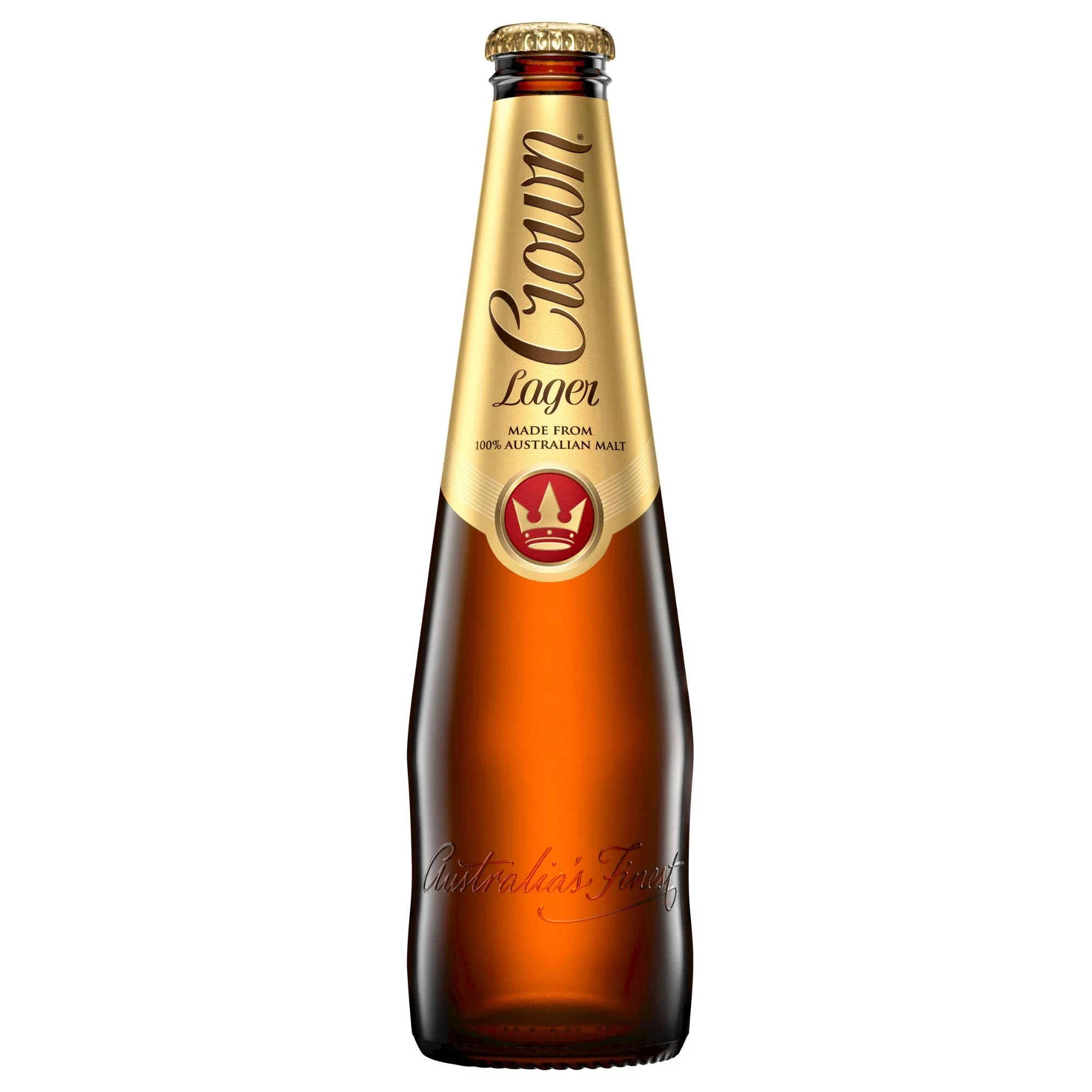 Crown Lager, Premium Lager Beer, Made from 100% Australian Malt, Crisp & Clean Finish, 4.9% ABV, 375mL (Case of 24 Bottles)