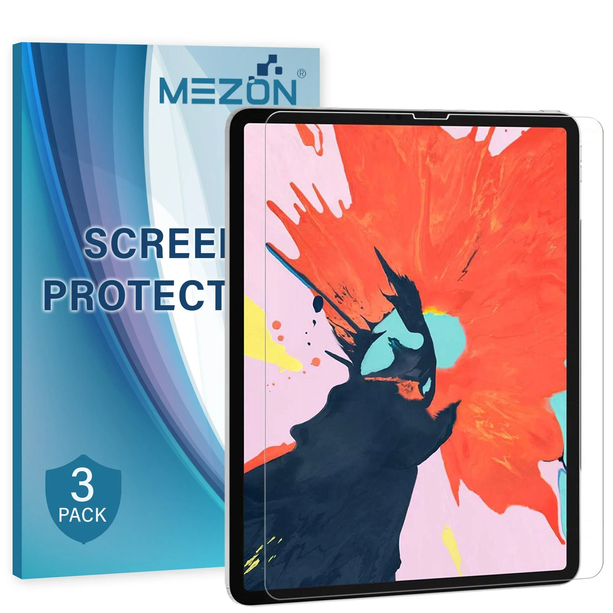 [Set of 3] Apple iPad Pro 12.9" 2018 Ultra Clear Film Screen Protector by MEZON – Face ID Compatible, Case and Pencil Friendly (iPad Pro 12.9", Clear)