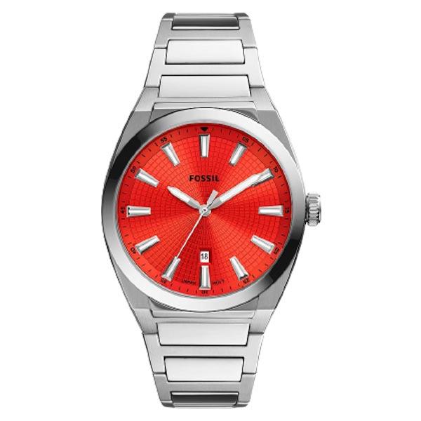 Fossil Everett Three-Hand Date Red Dial Stainless Steel Watch (FS5984)