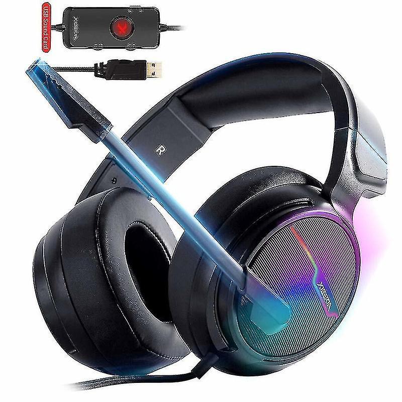 V20 USB PS4 Headset for Console Connection, 7.1 Surround Sound PC Gaming Headset with 1.95m Cable an
