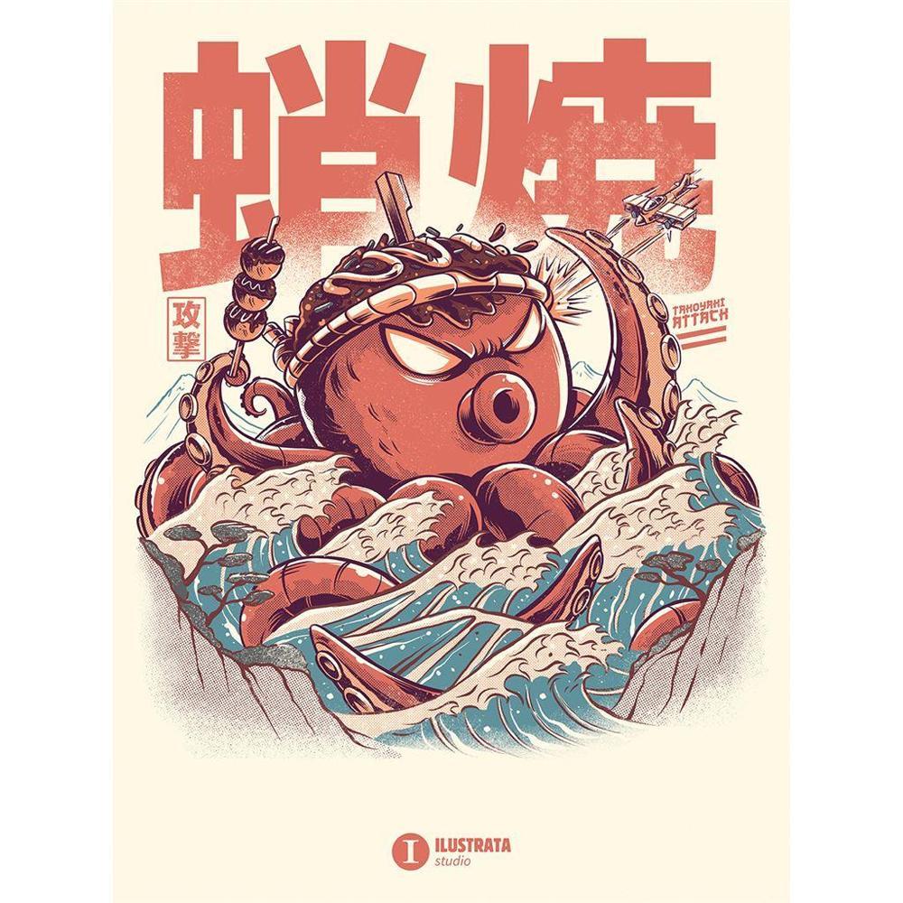 Ilustrata Takoyaki Attack Framed Canvas Print (Orange/Blue/White) (40cm x 30cm)