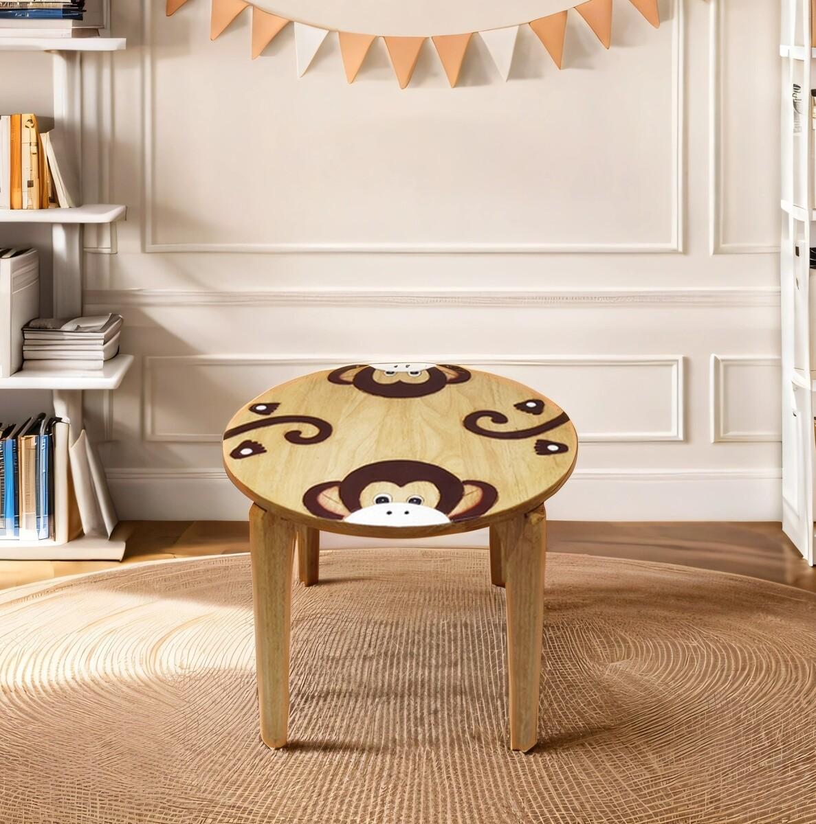 Wood Kids Table Todler Study Play Desk Cartoon Monkey Children Furniture