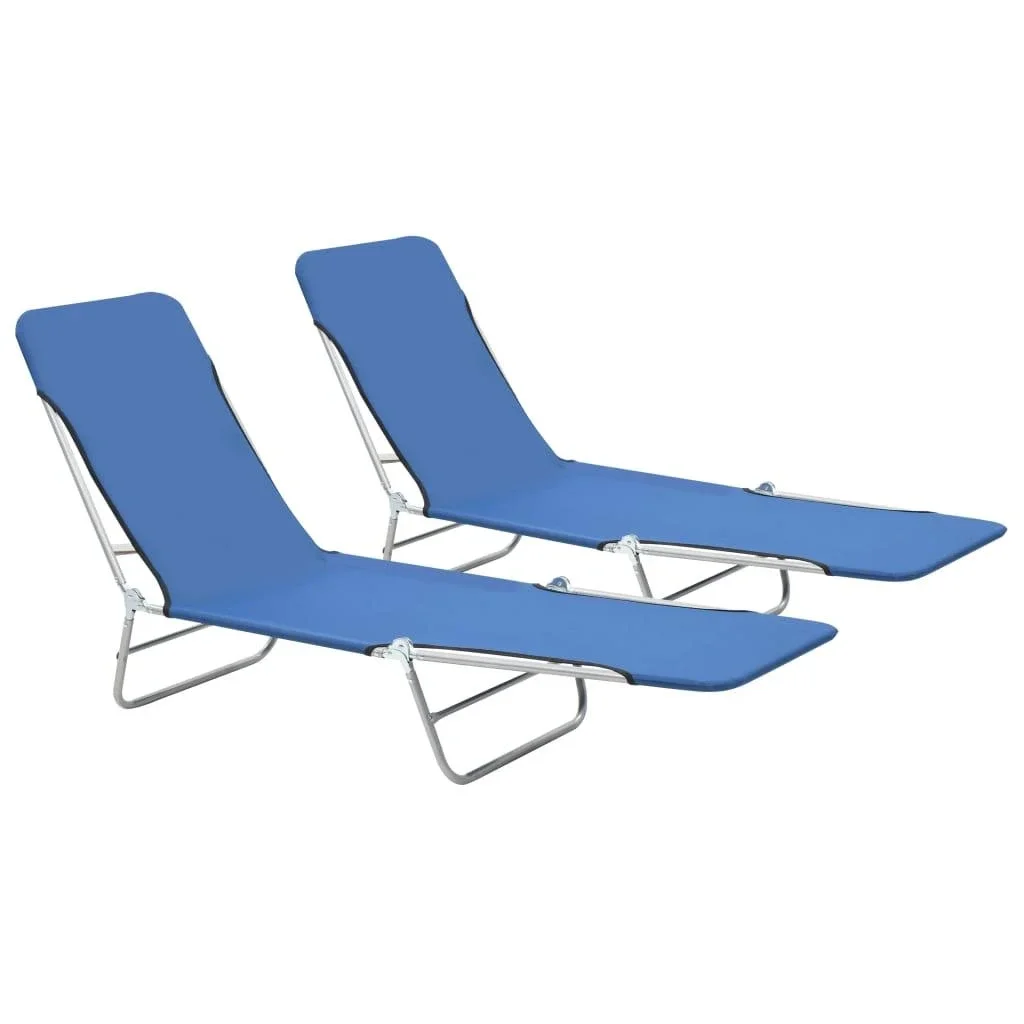 Folding Sun 2 Pcs Steel And Fabric Loungers