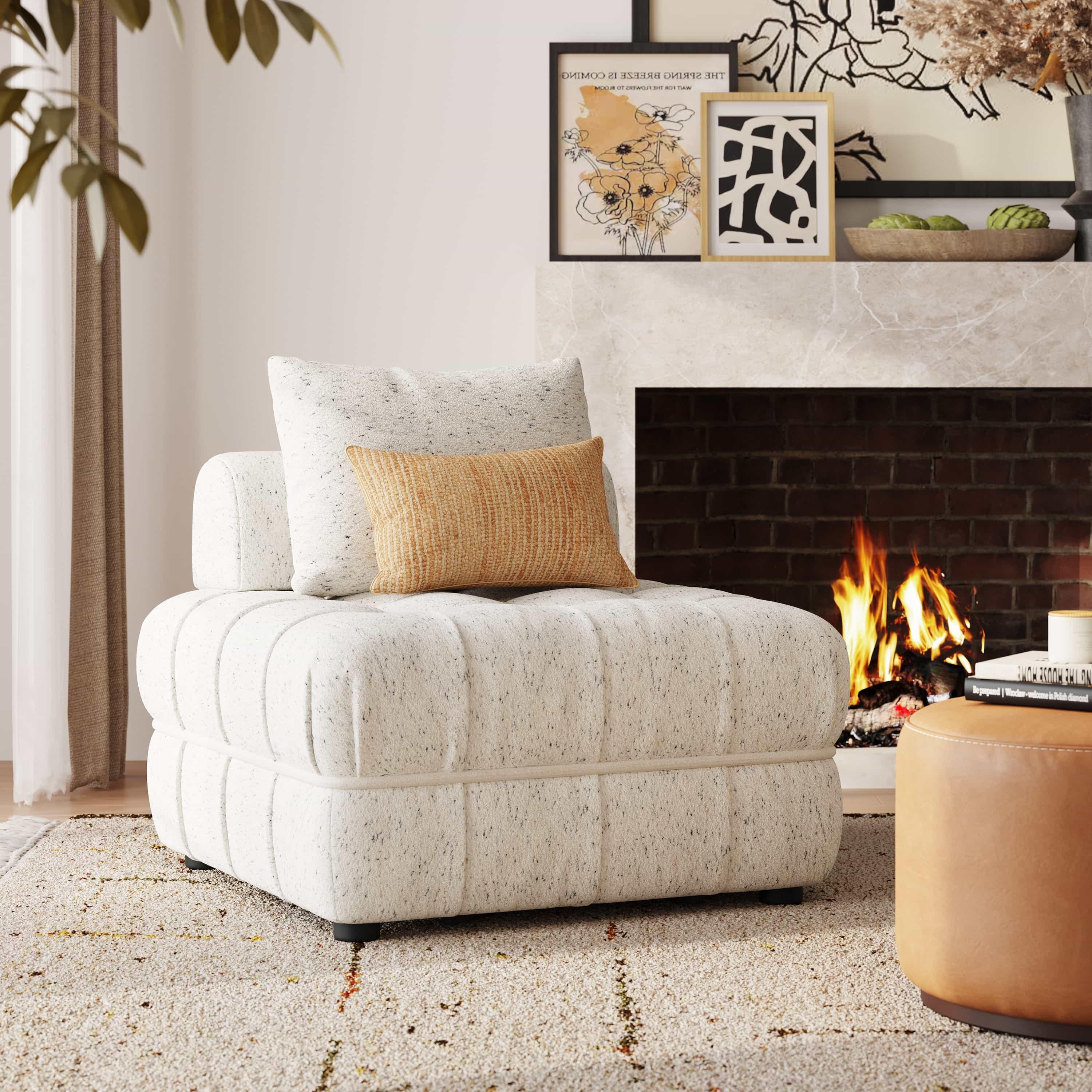 Single Seater Upholstered Armless Couch Boucle Beige