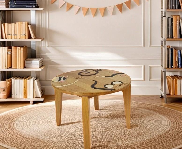 Solid Wood Kids Table Toddler Study Dining MANGO TREES Round Children Desk
