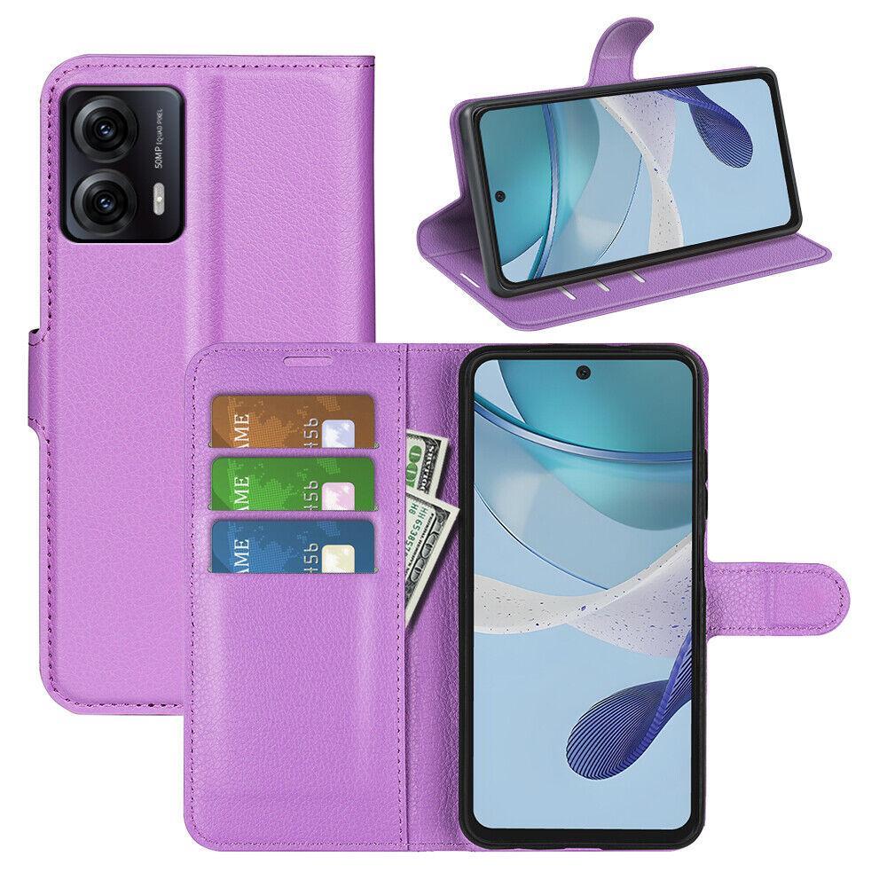 Premium Leather Wallet Case Cover For Motorola Moto G84 5G - Light Purple