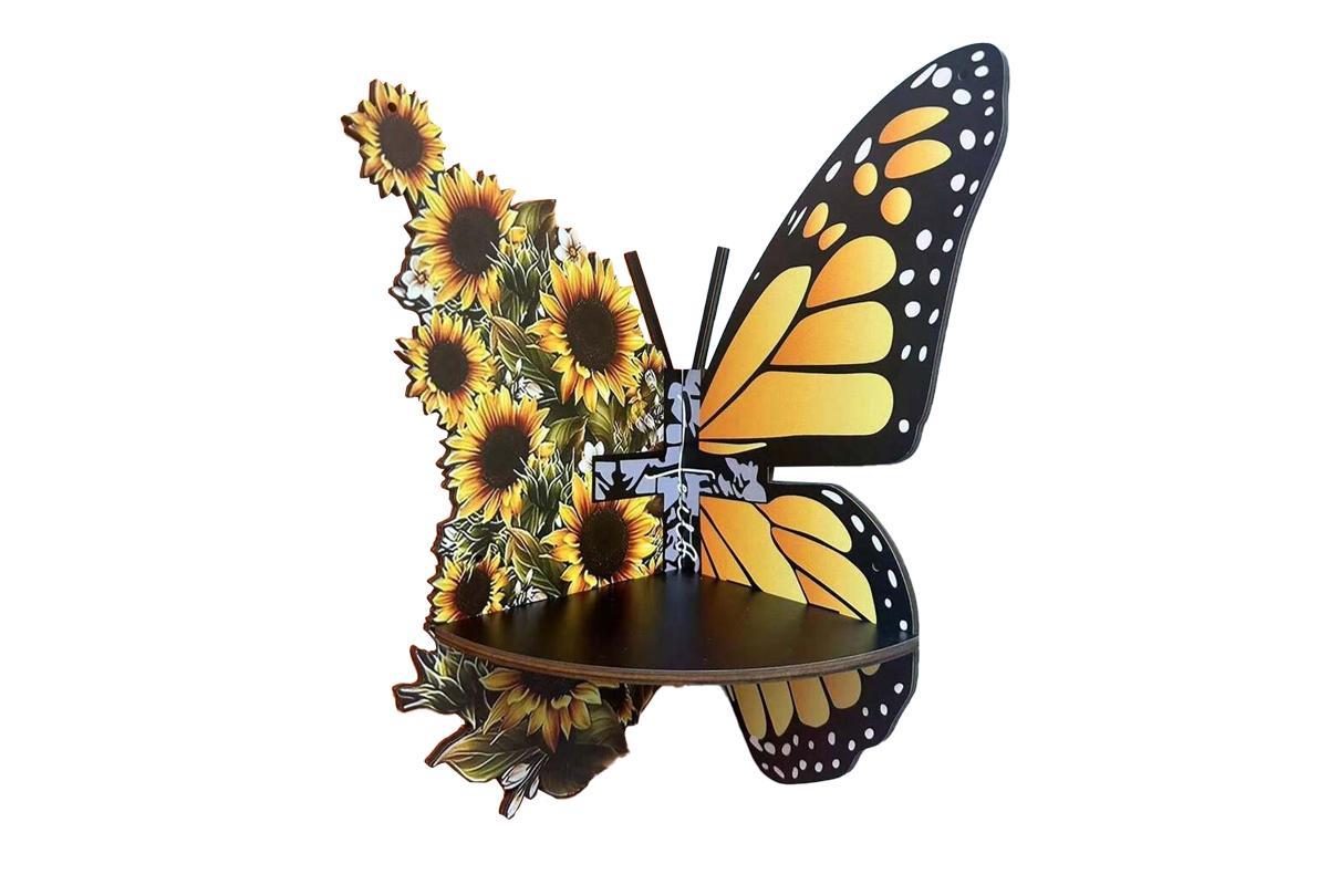 Wooden Wall Corner Shelf -Butterfly